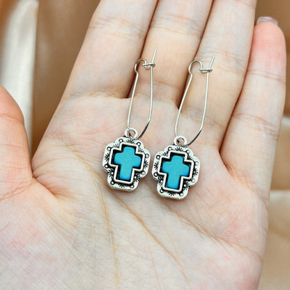 Turquoise Cross Wire Earrings