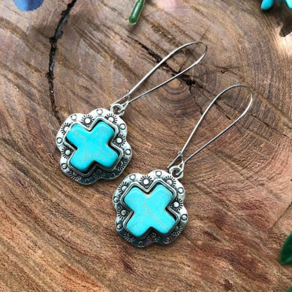 Turquoise Cross Wire Earrings