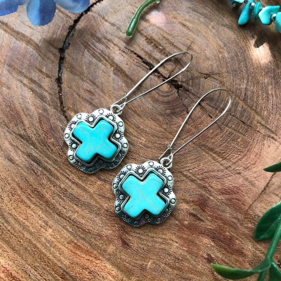 Turquoise Cross Wire Earrings