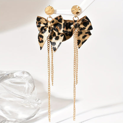 Leopard Bow Tassel Earrings