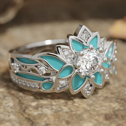 Blue Enamel Flower Ring