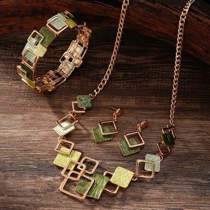 Green Patchwork Square Jewelry Set