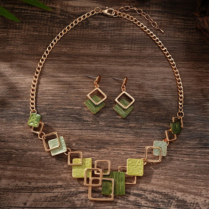Green Patchwork Square Jewelry Set