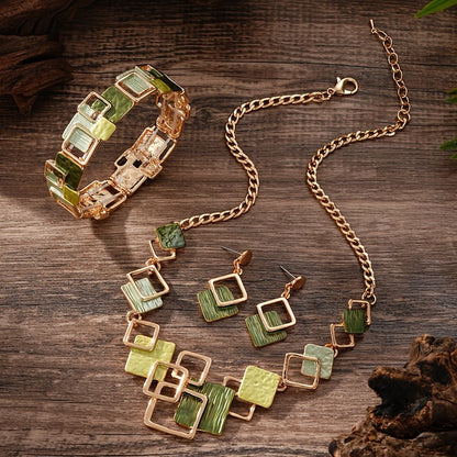Green Patchwork Square Jewelry Set