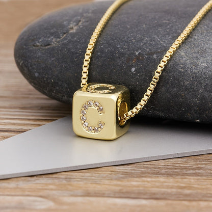 Crystal Initial Cube Necklace