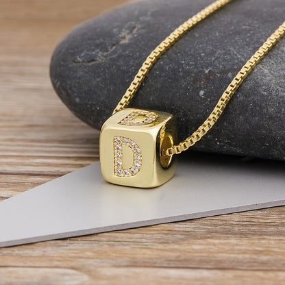 Crystal Initial Cube Necklace