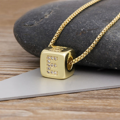 Crystal Initial Cube Necklace