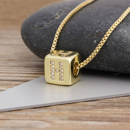Crystal Initial Cube Necklace
