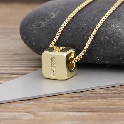 Crystal Initial Cube Necklace
