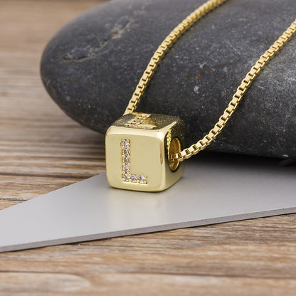 Crystal Initial Cube Necklace