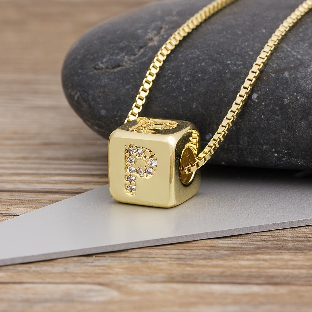 Crystal Initial Cube Necklace