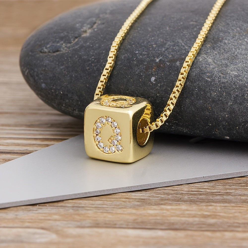Crystal Initial Cube Necklace