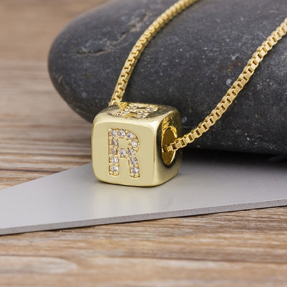 Crystal Initial Cube Necklace