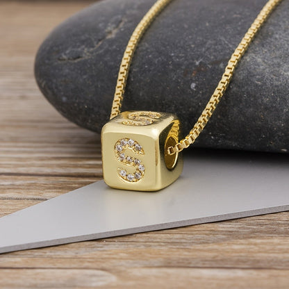 Crystal Initial Cube Necklace