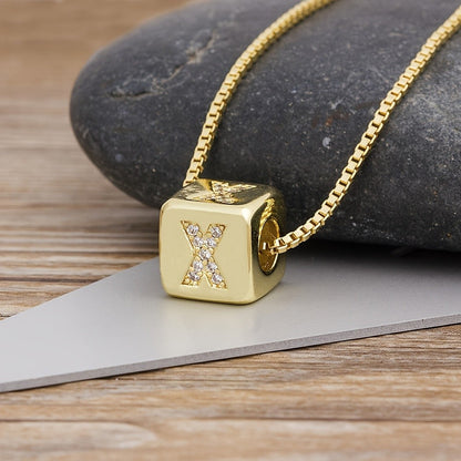 Crystal Initial Cube Necklace