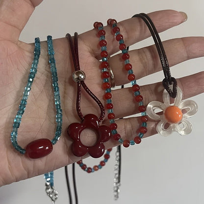 4pc Resin Flower Pendant Necklace Set