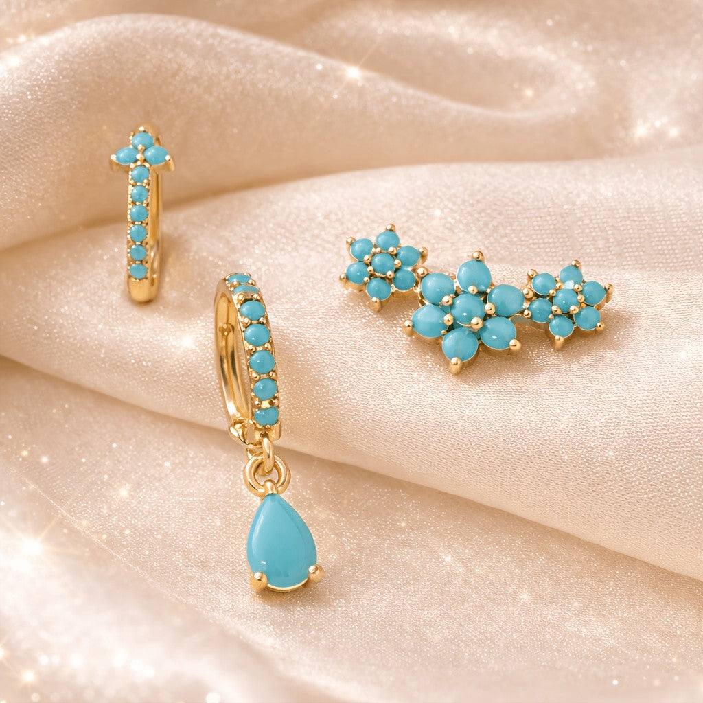 Turquoise Flower Earring Set