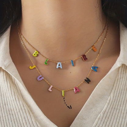Colorful Enamel Initial Layered Necklace
