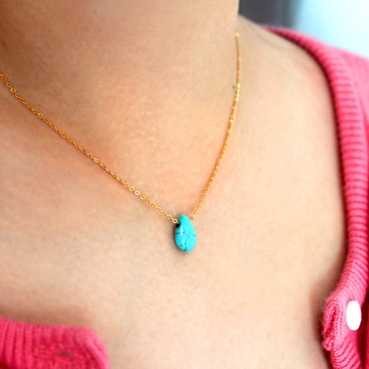 Synthetic Turquoise Teardrop Necklace