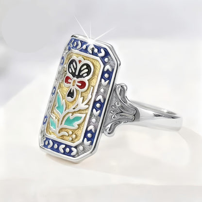 Enamel Floral Rectangle Ring