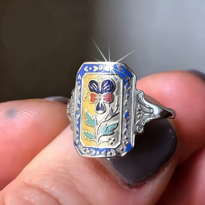 Enamel Floral Rectangle Ring