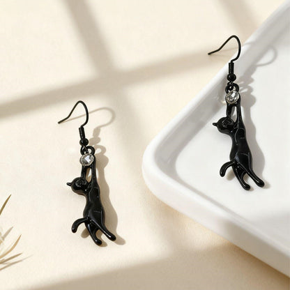 Black Cat Drop Earrings