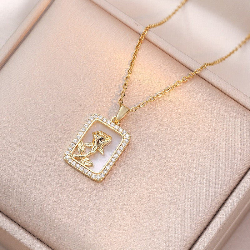 Rose Crystal Rectangle Necklace