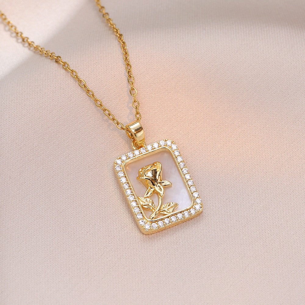 Rose Crystal Rectangle Necklace