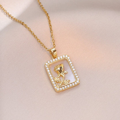 Rose Crystal Rectangle Necklace