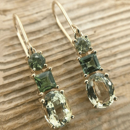 Green Geometric Drop Earrings