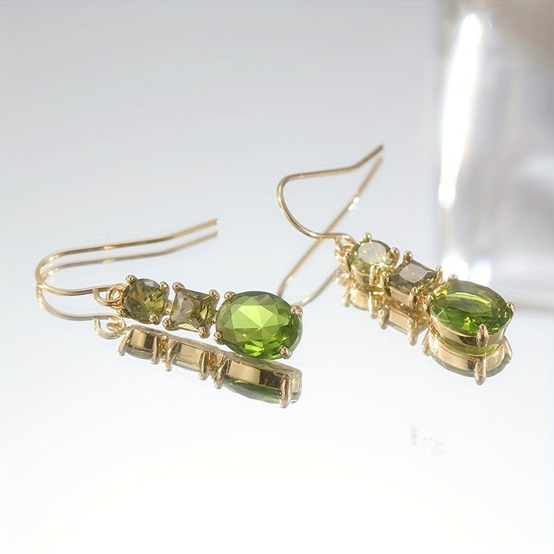 Green Geometric Drop Earrings