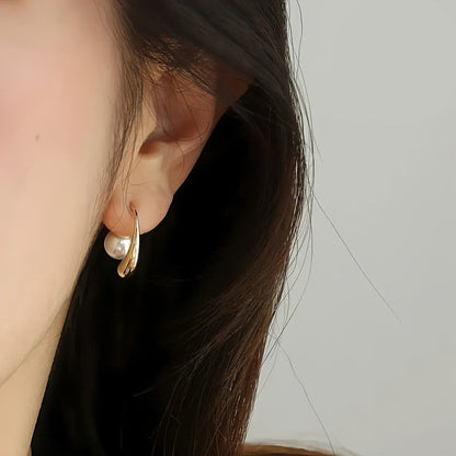 Teardrop Pearl Hoop Earrings