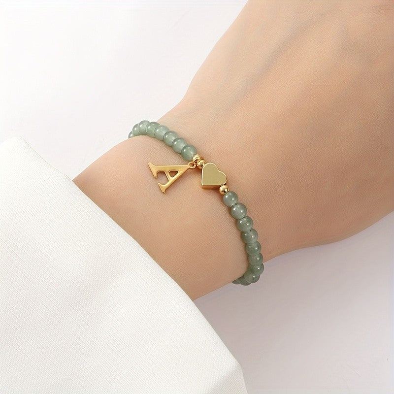 Green Crystal Initial Heart Bracelet