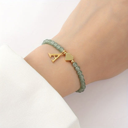 Green Crystal Initial Heart Bracelet