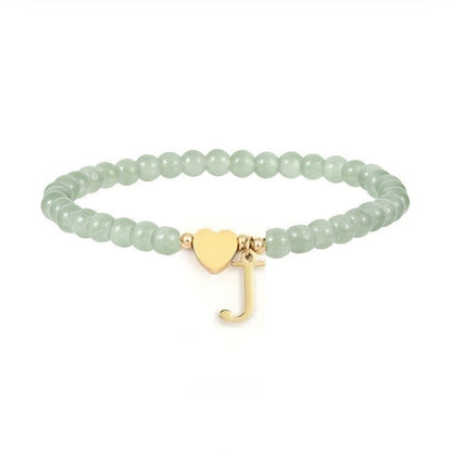 Green Crystal Initial Heart Bracelet