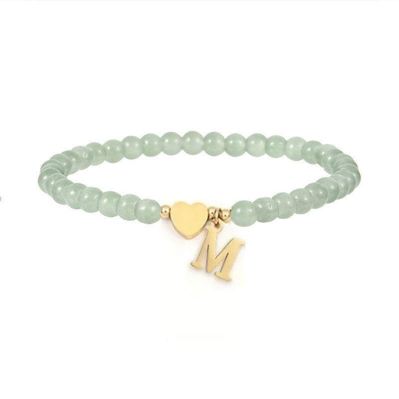 Green Crystal Initial Heart Bracelet