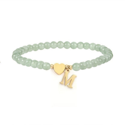 Green Crystal Initial Heart Bracelet
