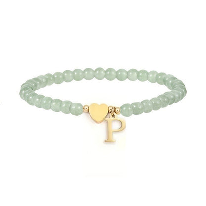 Green Crystal Initial Heart Bracelet