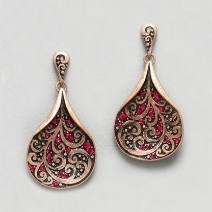 Red Zircon Scrollwork Teardrop Earrings