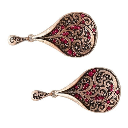 Red Zircon Scrollwork Teardrop Earrings