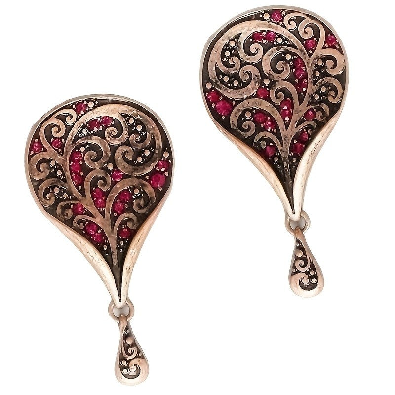 Red Zircon Scrollwork Teardrop Earrings