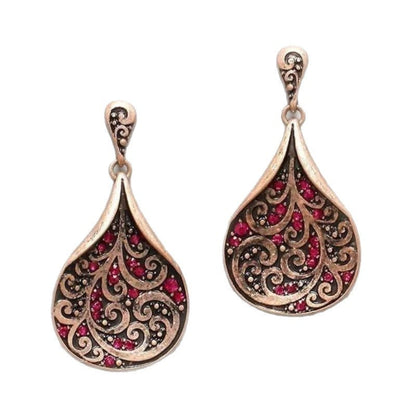 Red Zircon Scrollwork Teardrop Earrings
