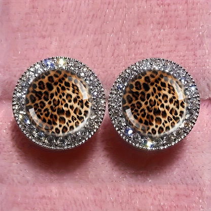 Leopard Print Crystal Halo Stud Earrings