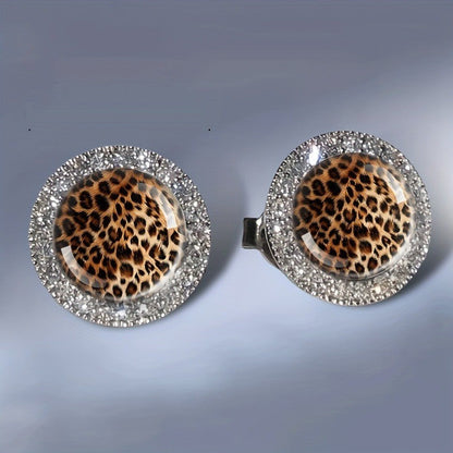 Leopard Print Crystal Halo Stud Earrings