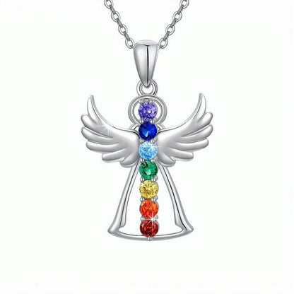 Rainbow Zircon Angel Necklace