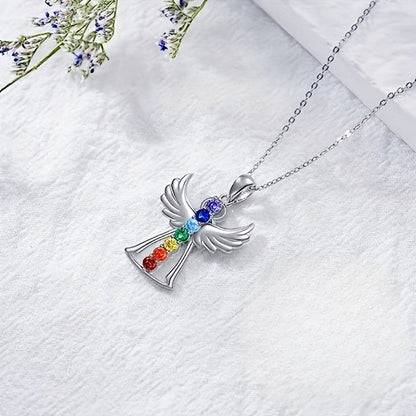 Rainbow Zircon Angel Necklace