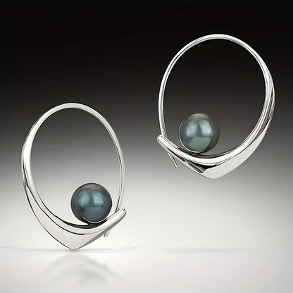 Black Pearl Crescent Hoop Earrings