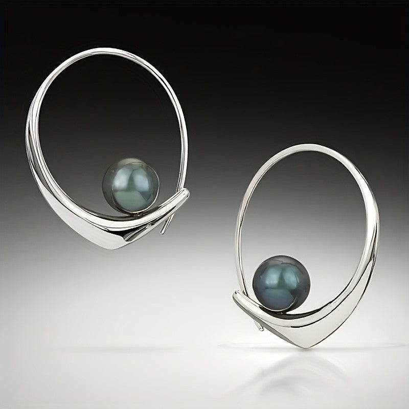 Black Pearl Crescent Hoop Earrings