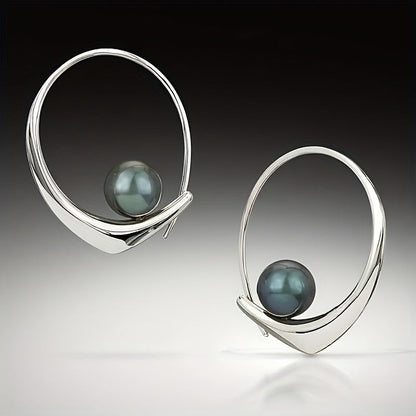 Black Pearl Crescent Hoop Earrings