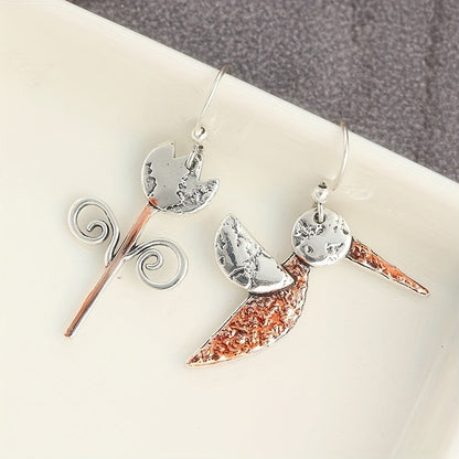 Asymmetrical Bird & Scroll Earrings